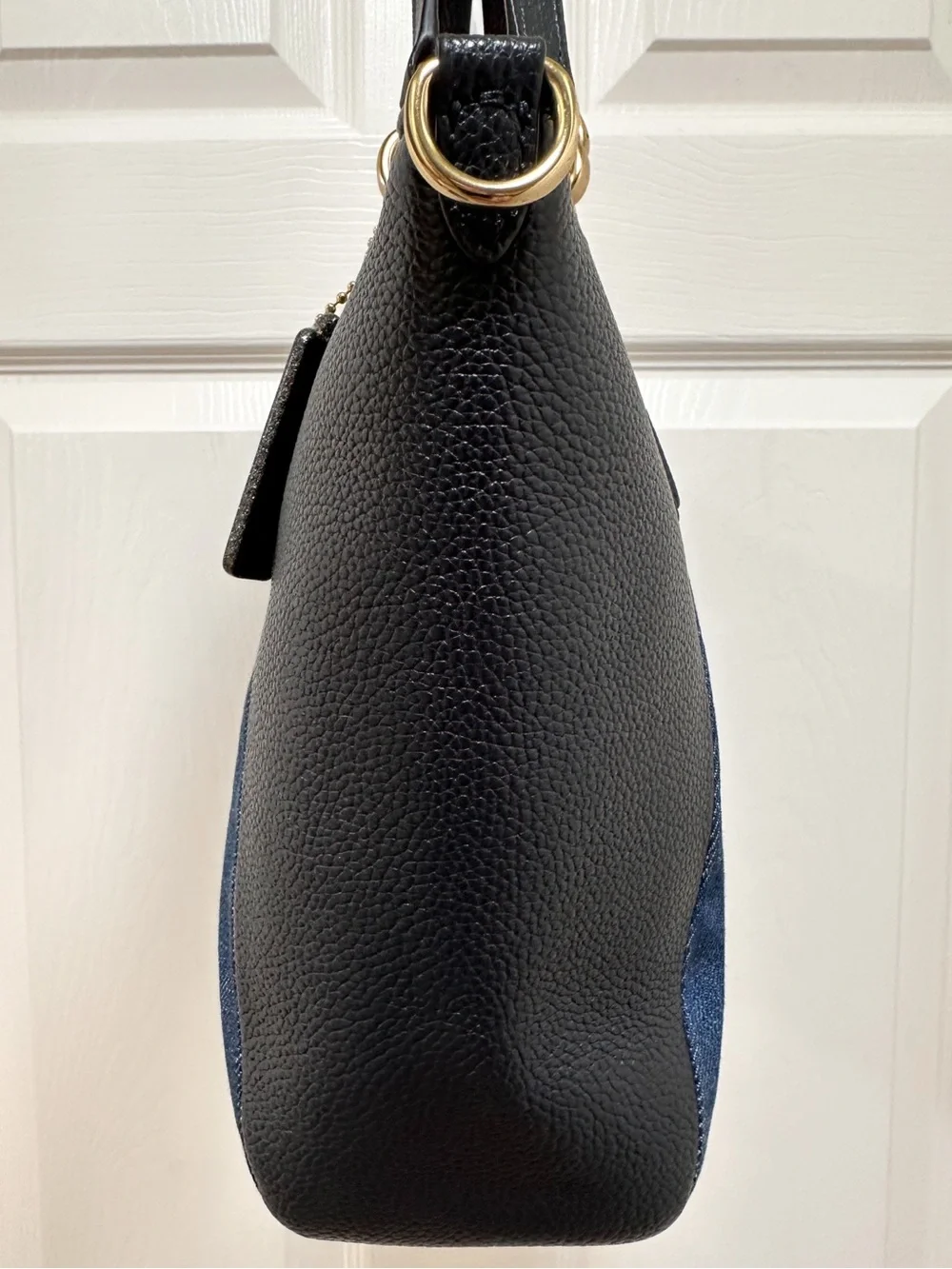 Coach Satchel Bag Kelsey‎ Denim Colorblock Black Pebbled Leather